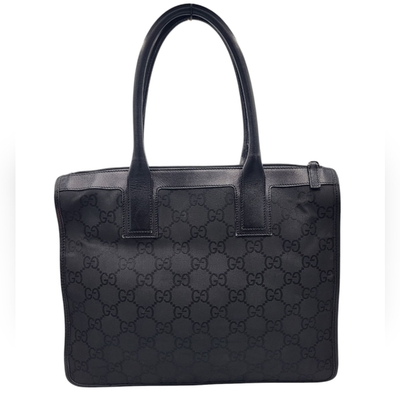 Gucci GG Canvas Nylon Leather Handbag Black Monogram Tote Bag 152283 - Picture 11 of 14